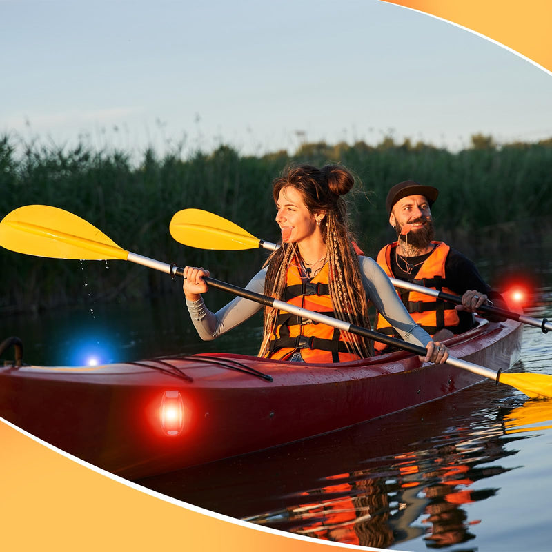 Tellegloww 16 Pcs Kayak Lights for Night Kayaking, 8 Pack USB Rechargeable Waterproof LED Red & Blue Boat Safety Warning Strobe Light with 3 Modes Easy Clip-on & 8 Emergency Whistles for Night Fishing
