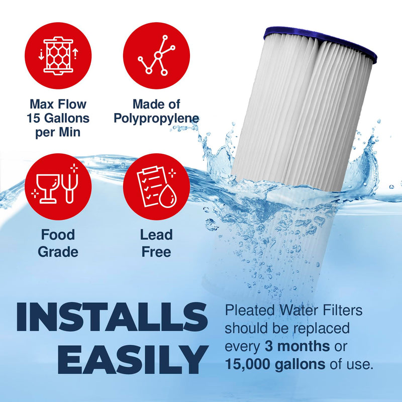 5 Micron Pleated Sediment Water Filter 10 x 4.5 Cartridge - Whole House Water Filter Replacement - Whole House Water Filters Cartridges Compatible with Well Filters FXHSC, ECP5-BB, Made in USA, 2-Pack