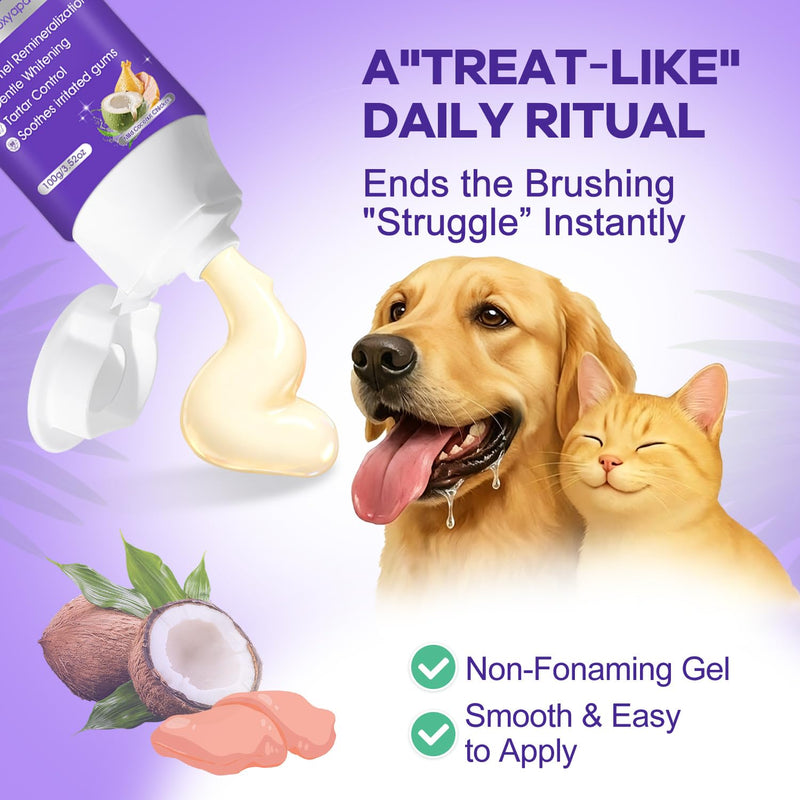 6% nHA Pet Dual-Enzymatic Toothpaste + Small Dog Toothbrush Kit,Puppy Tooth Brushing Kit