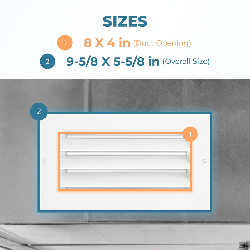 Aluminum 8 x 4 Inch (Duct Opening) Cold Air Return Vent Cover, Rustproof AC Transfer Grille, Low Noise Wall Vent, Durable Aluminum for Residential, Industrial Use – Overall Size 9-5/8 x 5-5/8 Inch 8"W x 4"H [Duct Opening]