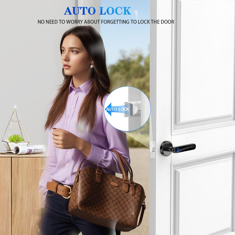 Fingerprint Door Lock- biometric Smart Door knob- passcode keypad Door Handle，for Bedroom Hotel Office Apartment (Black) Black