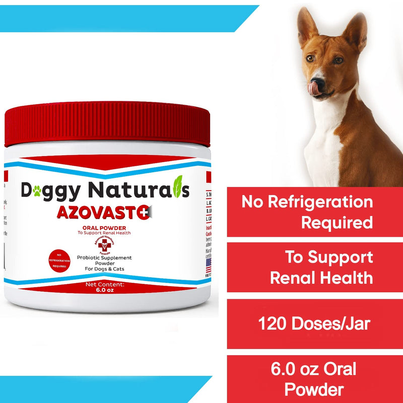 Azovast Plus Kidney Health Supplement for Dogs & Cats, Oral Powder (6 Oz) - (120 Doses/ Jar) NO Refrigeration Required - Help Support Kidney Function & Manage Renal Toxins (Made in U.S.A) - PawsPlanet Australia