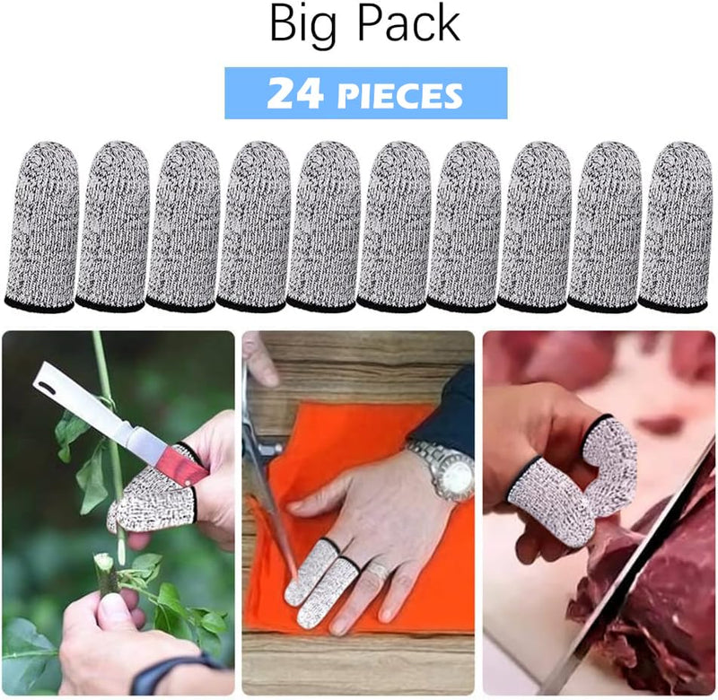 Finger Cots Cut Resistant Protector (24 Pcs) - 6.5cm Only - Finger Covers for Cuts, Gloves Life Extender, Cut Resistant Finger Protectors for Kitchen, Work, Sculpture, Anti-Slip, Reusable Gray 24PK