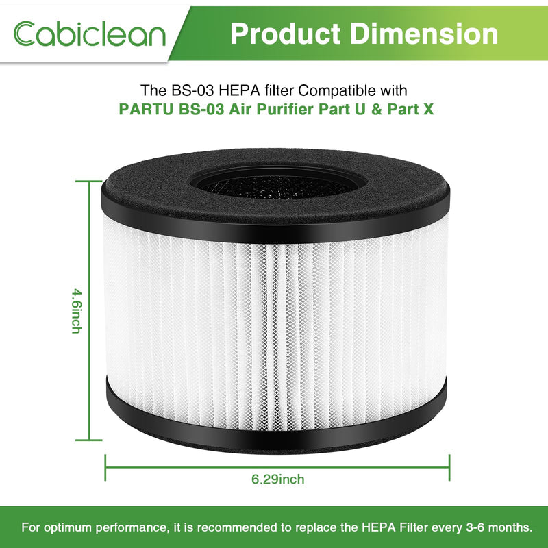 4 Pack BS-03 Replacement Filter for PARTU BS-03 & Slevoo BS-03 Air Purifier 4 Pack