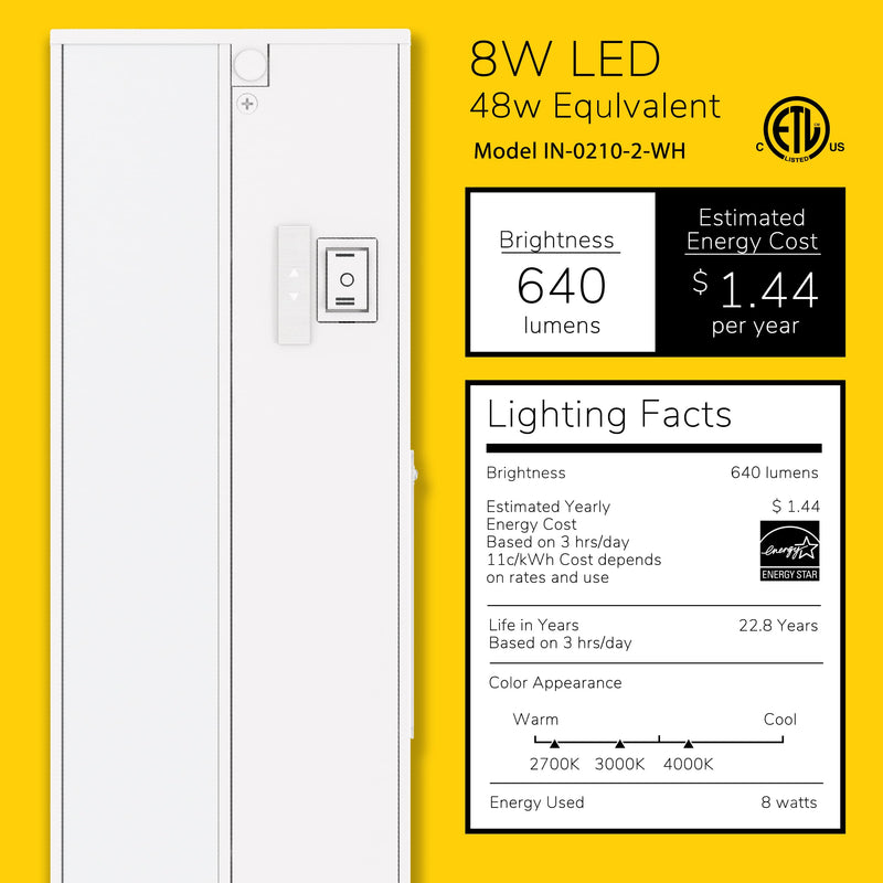 GETINLIGHT 18-inch LED Under Cabinet Lighting, Hardwired or Plugged-in, Warm White (2700K), Soft White (3000K), Bright White (4000K), Dimmable, White Finished, IN-0210-2