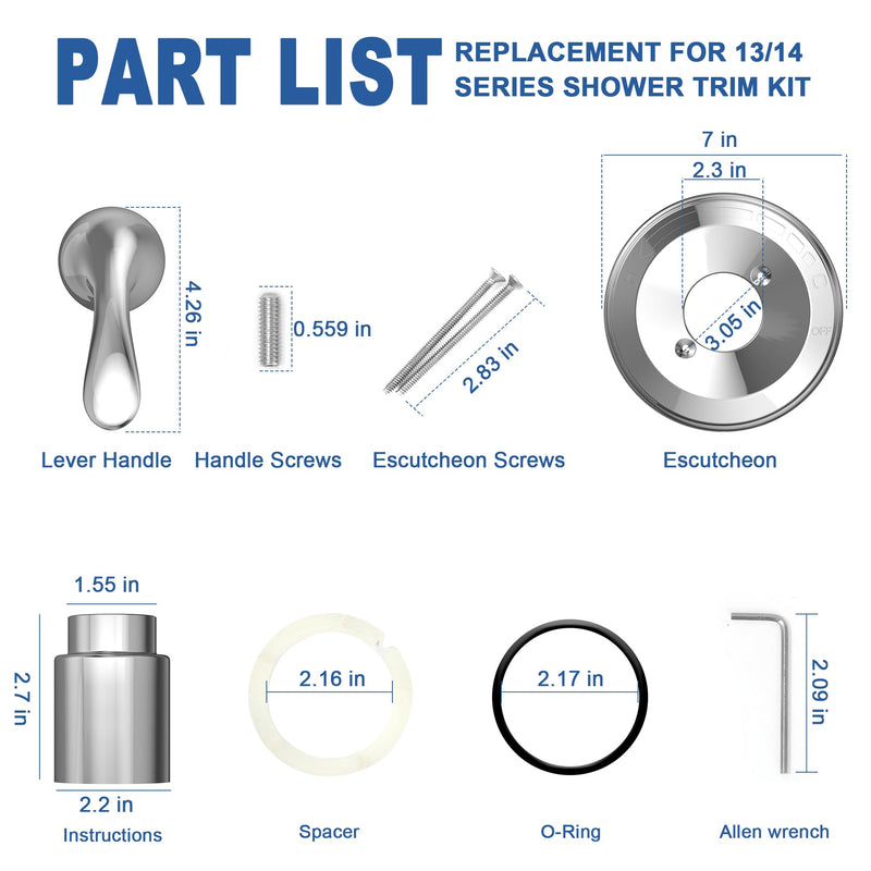 Replacement for D Faucet 13 Series Single-Function Shower Valve Trim Kit, Shower Handle, Chrome Shower Trim Kit T13020 (Cartridge and Valve Not Included) Without Cartridge