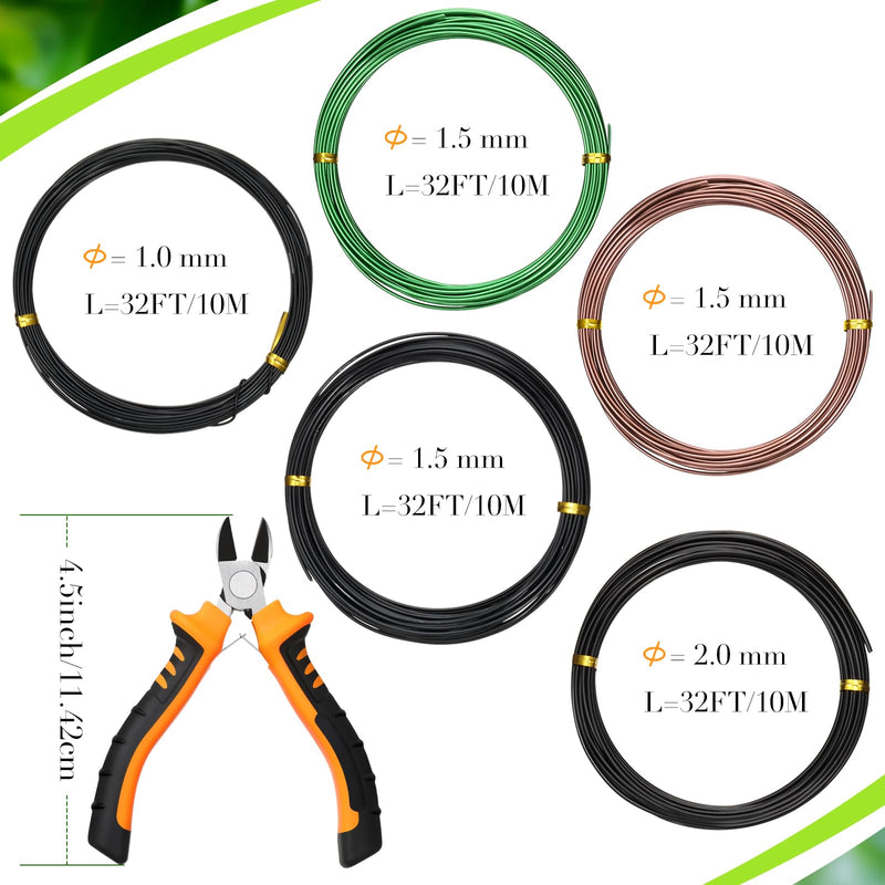 5 Roll Aluminum Bonsai Training Wire Tree 160 Feet Total with Bonsai Wire Cutter Anodized Wire 1/1.5/2.0 mm Training Wire for Holding Bonsai Branches Small Trunks