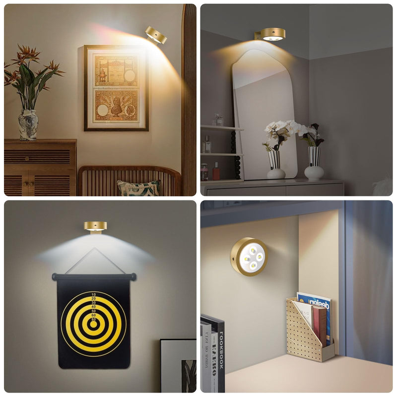 3Pack Wireless Picture Light,Battery Operated Painting Light with Remote,Magnetic Timer Display Art Light for Wall,Dimmable Picture Frame Light for Frame Artwork,Wall Decor Puck Light-Gold 3Pack Gold