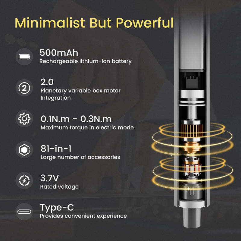 81-in-1 Mini Electric Screwdriver Set with 4 Torque Settings，3.7V Precision Screwdriver Set,500mAh Battery Cordless Screwdriver Repair Tool Set for,Electronics,Watches,Glasses,Cameras