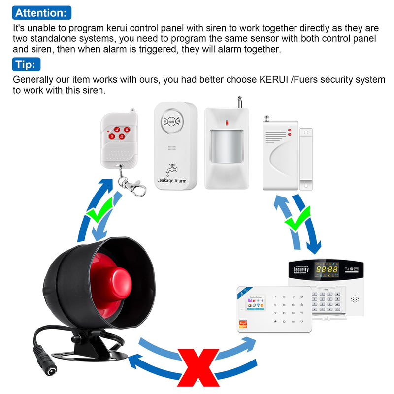 KERUI Standalone Home Office Shop Security Alarm System Kit,Wireless Loud Indoor/Outdoor Weatherproof Siren Horn with Remote Control and Door Contact Sensor,Motion Sensor,Up to 115db,NO WiFi/GSM/APP No Wifi Alarm Kit
