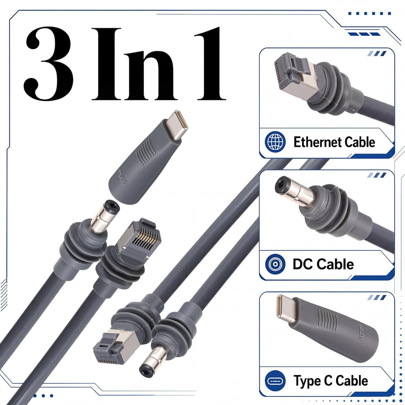 Sabary 2 in 1 Compatible with Starlink Mini Ethernet Cable 16.4 FT Rj45 Ethernet Cable, DC, DC to C Power Cables Relacement Waterproof Plug and Play Accessries for Boat Car