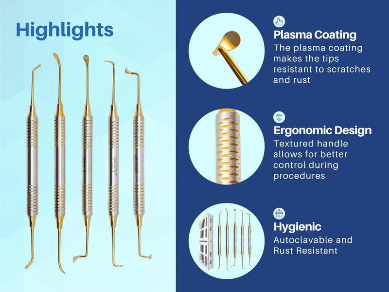 Sinus Lift Kit (5 pcs) in Stainless Steel Cassette Gold Plated for Implant Dental use by Wise Linkers