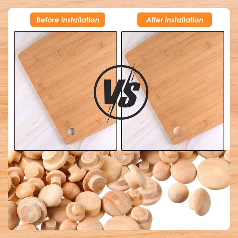Tnisesm 150Pcs 4 Sizes Wood Plugs Wooden Hole Plugs Button Plugs Hardwood Hole Plugs for Holes in Locking Hole Tube Furniture, 3/16 Inch, 5/16 Inch, 3/8 Inch, 1/2 Inch Mushroom Head Shape 150Pcs-Mushroom shaped