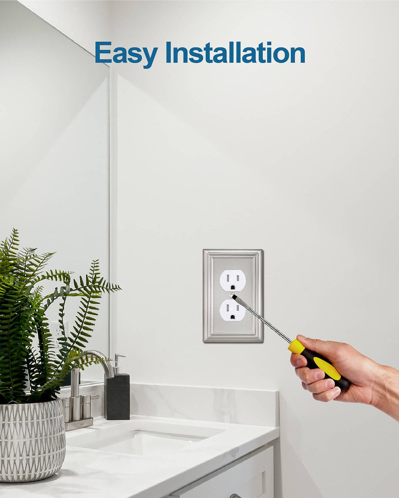 6-Pack Duplex Wall Plate, Decorative Satin Nickel Outlet Cover, Metal Wall Plates for Electrical Outlets, 3.15''*4.88'', Midsize 1 Duplex 6PK