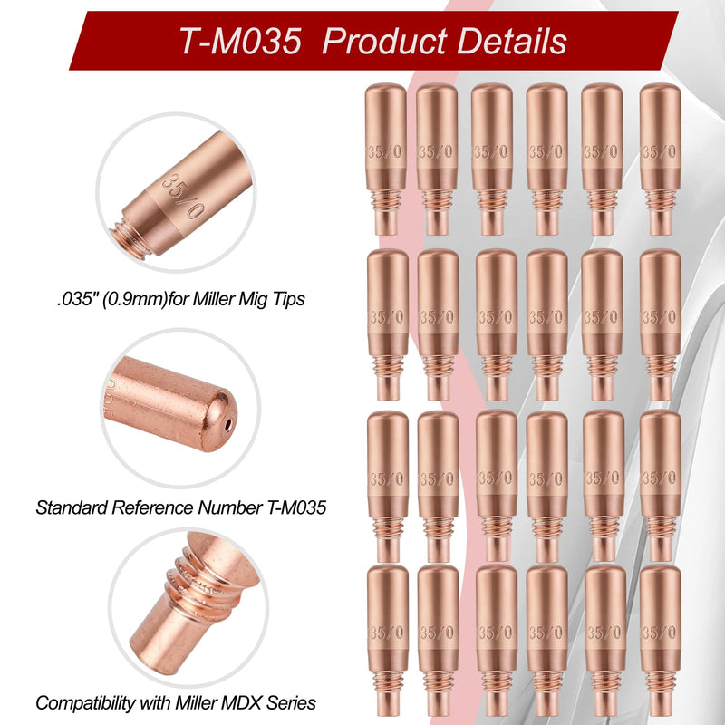50PK T-M035 .035"(0.9mm) MIG Welding Contact Tips for Miller MDX Series MIG Gun, Welder Tip for Miller MDX Diffuser Use with Miller MDX Diffuser D-M100 D-M250, MIG Welding Contact Guns Tip Parts T-M035 50PK