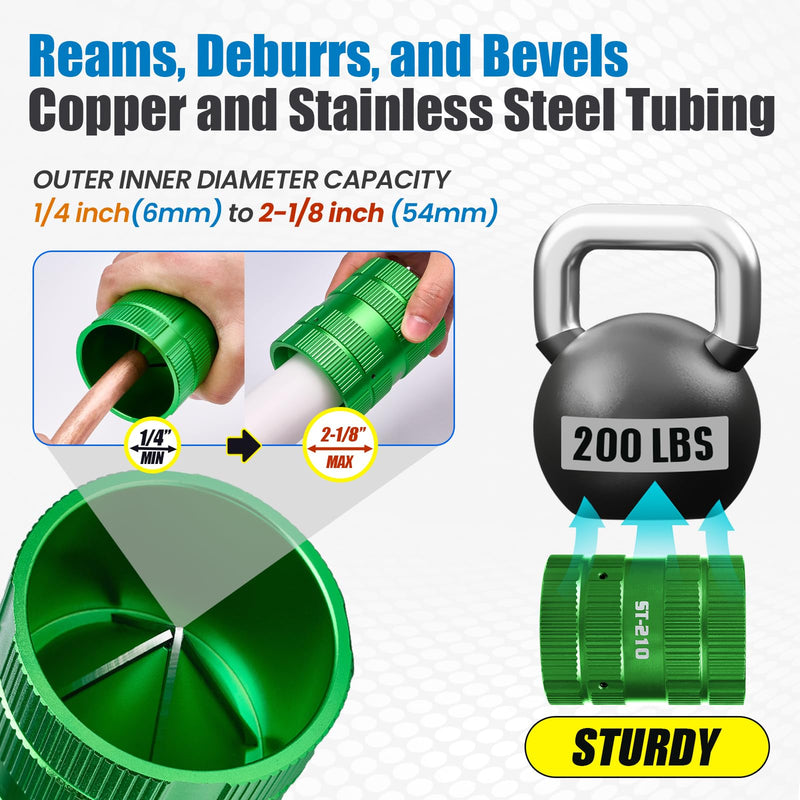 WISSCOOL 1/4" to 2-1/4" Deburring Tool PlumbingTools Pipe Reamer Copper Pipe Cleaner Removing Burr Tools for Inner Outer Copper PVC Metal Aluminium(Green-Max) Green-Max 1/4" to 2-1/4"