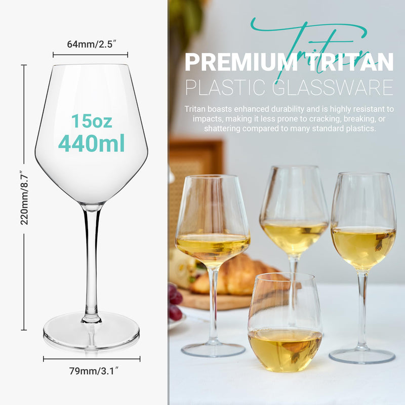 MICHLEY Unbreakable Stemmed Wine Glass 100% Tritan Plastic Dishwasher available Glassware 15 oz, Set of 6 Red Bordeaux 6 Count (Pack of 1)