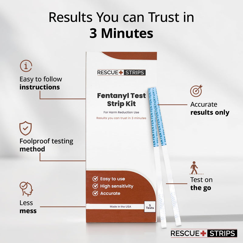 Rescue Strips Fentanyl Test Strips Kit I 5-Pack for Quick and Reliable Detection Drug Test Strips for Liquids, Powders, Pills, Urine I Tested at University of Notre Dame