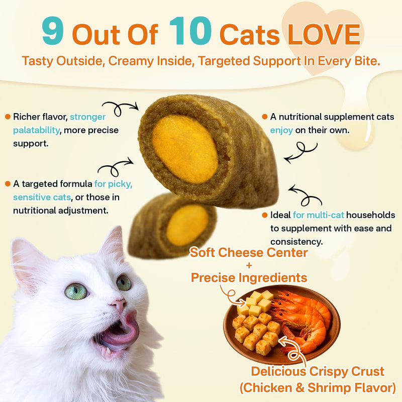 Puyrzoe Cat Probiotics & FOS Chews - Digestive + Gut Support, 500 Crunchy & Creamy Chews, Constipation Relief + Nutrient Absorption + Immune, Daily Probiotics Chews for Cats Kittens (Chicken Shrimp)