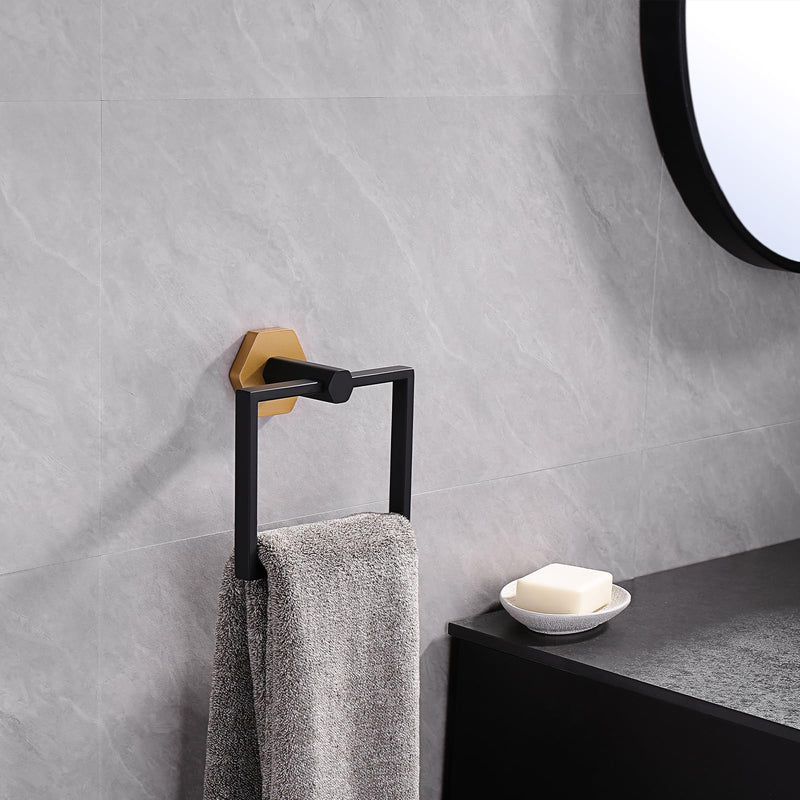 GERZWY Modern Towel Holder Stainless Steel Towel Ring for Bathroom Lavatory Wall Mount Contemporary Style (Black & Gold) Black & Gold