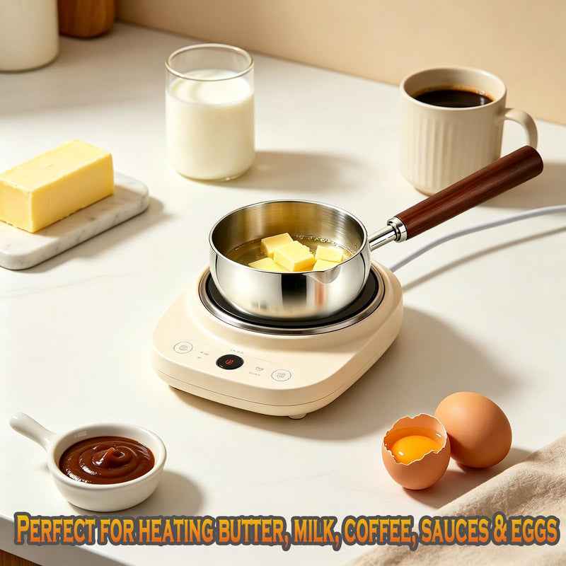 316 Stainless Steel Butter Warmer Pot with Silicone Spatula - 17oz Saucepan for Melting Butter, Heating Milk, Warming Sauces, Seafood & Chocolate