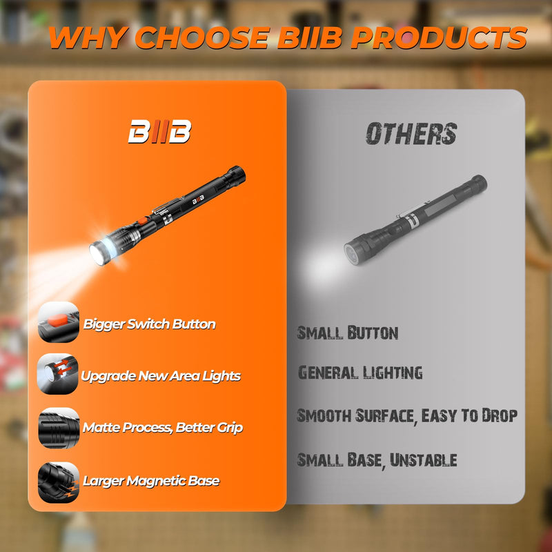 BIIB Gifts for Men, Extendable Telescoping Magnetic Pickup Tools, Mens Gifts for Dad Him Husband Grandpa, Dad Gifts for Men Who Have Everything, Birthday Gifts for Men, Unique Gadgets Tools for Men Jet Black