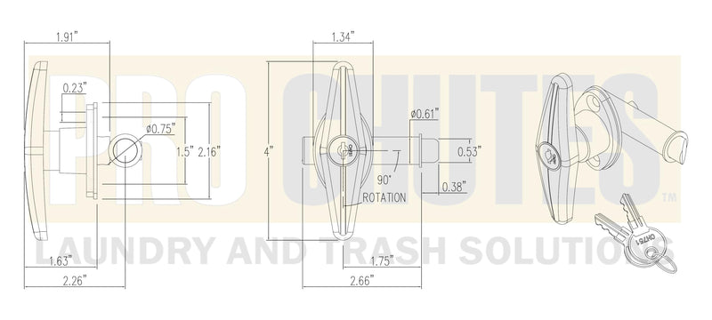 Trash Chute T Handles and Laundry Chute Door Latch kit with V Spindle for Bottom & Side hinged Doors. Compatible Handle Hardware Parts by Pro Chutes