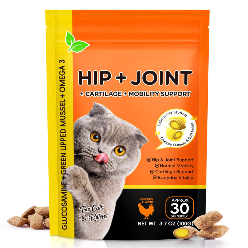 Hip & Joint Bites for Cats - Cat Joint Supplement,Chicken Flavored Glucosamine Joint Supplement for Cats - Cat Joint Supplement for HIPS & Joints, Cat Arthritis Pain Relief, with Green Lipped Mussel