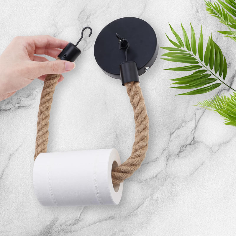 2 Pack Nautical Retro Hand Towel Ring Rope Toilet Paper Holder Wall Mounted for Bathroom or Kitchen,Pipe Rope Towel Ring,19.7 Inch Rope Tissue Holder (Iron, 2)