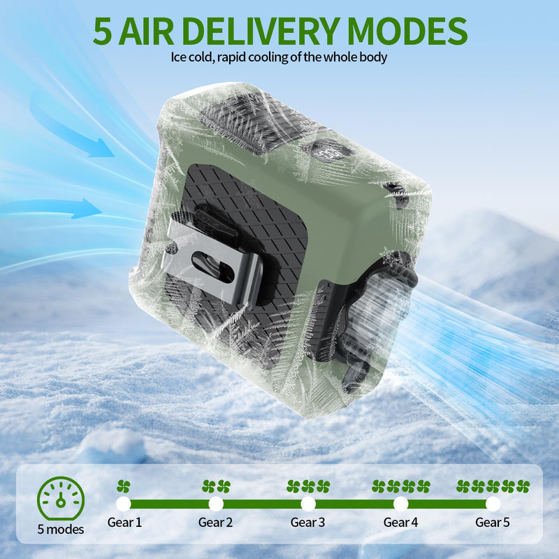 Portable Fan Wearable Personal Fan with 5 Speed Max 55 Working Hours Low Noise Portable Neck Fans Cooling Waist Fans for Camping Traveling LED Power Display 10000mAh Rechargeable (Dark Green) Dark Green
