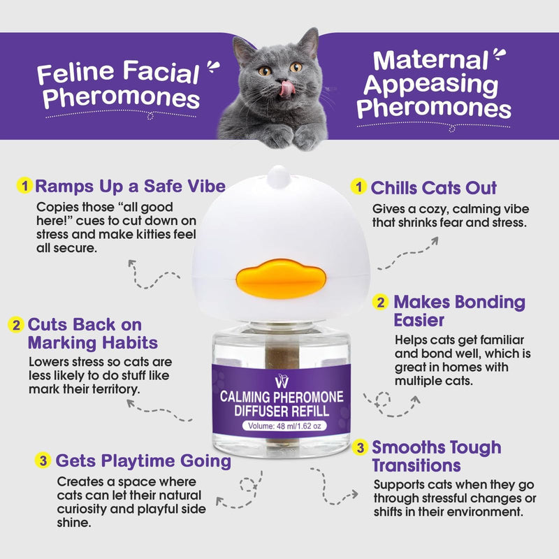 Cat Calming Diffuser Multicat Effective Solution to Stress & Aggression Suitable Cat pheromone Diffuser for Cats Refill Reduce Fighting Spraying and Scratching Calm Relaxing 2 FL OZ(Pack of 2)