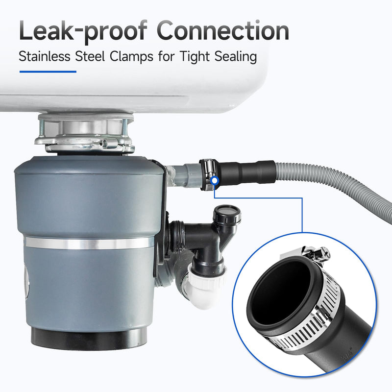 10 FT Dishwasher Drain Hose, Corrugated and Flexible Dishwasher Hose Drain Replacement with Clamps, Discharge Hose Fits 11/16", 1", 1-1/8" Dishwasher End 10 FT Dishwasher End Size：11/16", 1", 1-1/8" Sink End Size：5/8", 3/4", 1"
