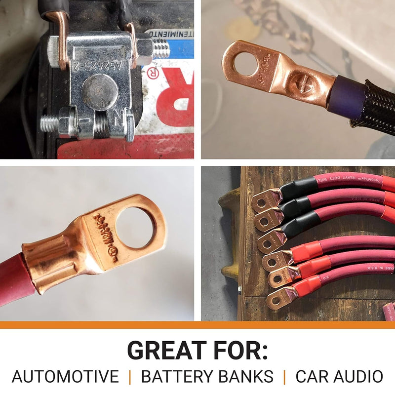 SELTERM 25pcs 4 AWG 3/8" Stud Battery Lugs, Ring Terminals, Heavy Duty Copper Wire Lugs, Battery Cable Ends, 4 Guage Ring Terminal Connectors, UL Bare Copper Eyelets Electrical Battery Cable Lugs 4 Awg - 3/8" (M10) Ring Bare Copper Lugs 25