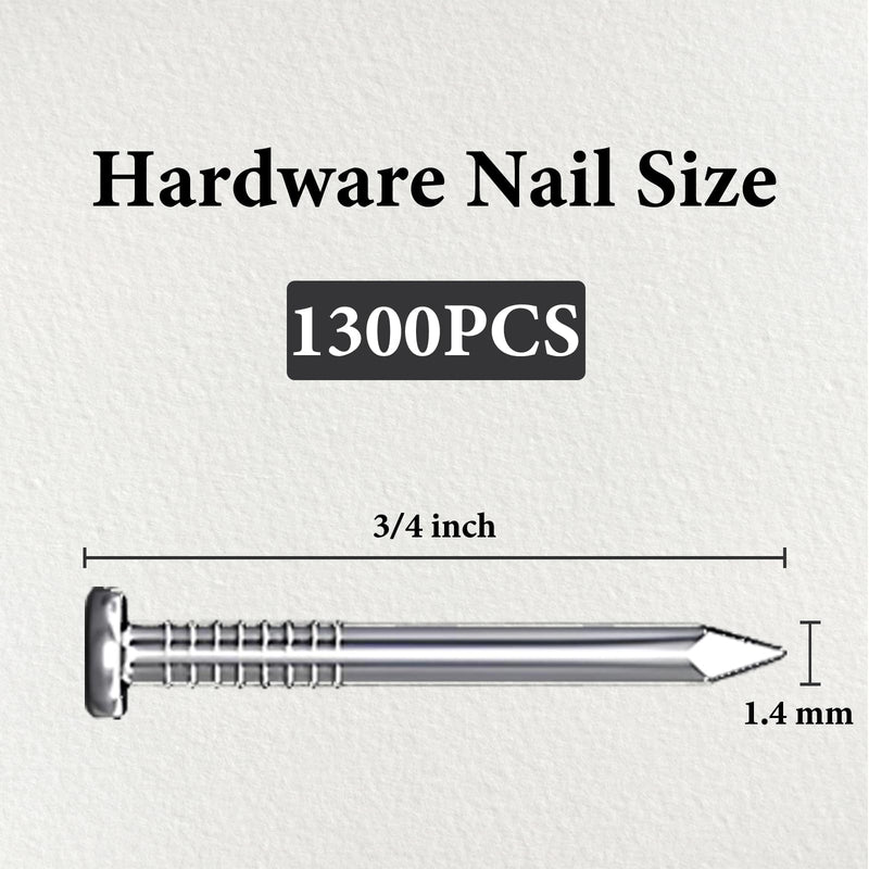 1300PCS 3/4 In Hardware Nails, Wood Nails, Long Nails, Galvanized Concrete Wall Nail for Hanging Pictures and Woodworking, Cement Nails Suit for Drywall and Pine 3/4 In (1300 Nails)