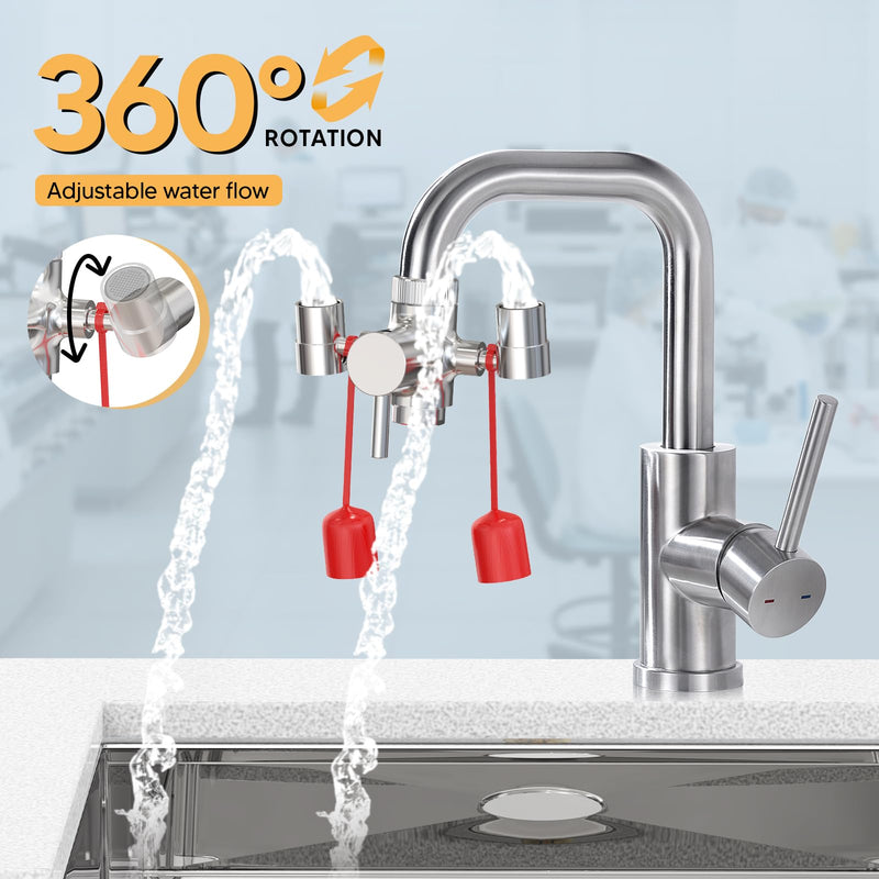 Faucet Mounted Eyewash Station with Cover-Faucet Mounted Emergency Eye Wash Station Sink Attachment-Kit for Lab, Factory-Industry Site-Office Home-5X Common Sink Adapter-1X Note Card-1X Warning Postx