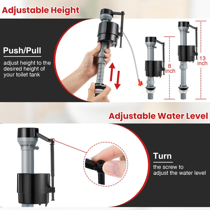 Saillong Universal Toilet Tank Replacement Kit, Include Toilet Fill Valve, 2Inch Low Flow Toilet Rubber Flapper with Toilet Chain, Front Mount Toilet Flush Brass Handle, Adjustable Water Level (Black) Black