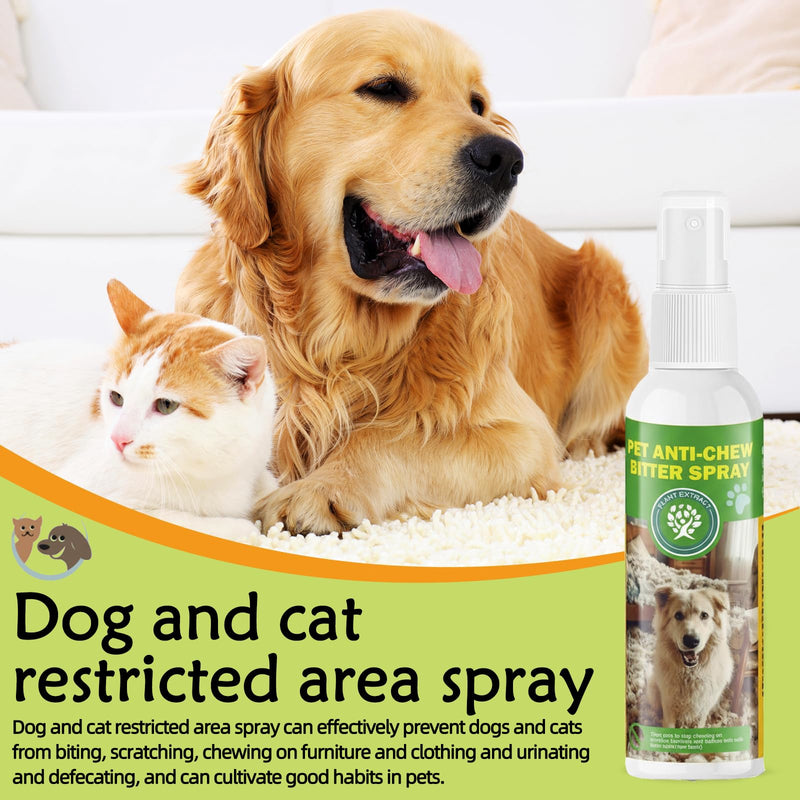 Anti-Chew Bitter Apple Spray for Dogs 120ml, Deter Dogs and Cats from Chewing Furniture and Other Household Items, Friendly Formula Training Spray for Indoor & Outdoor Use
