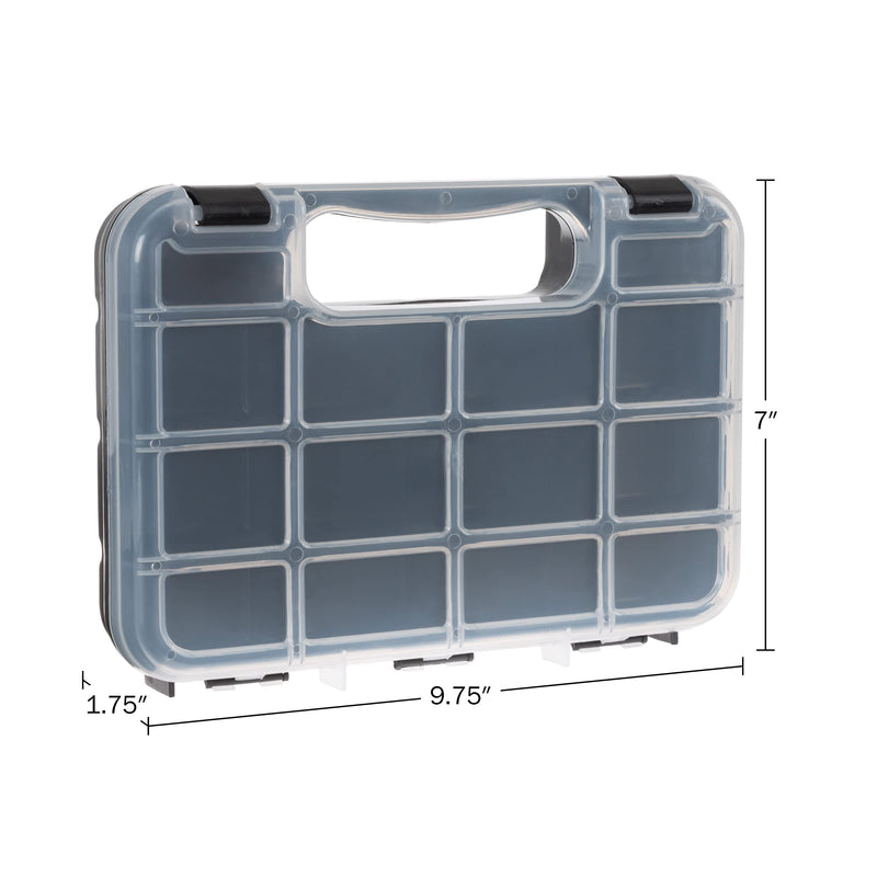 Small Parts Organizer Set – 2-Pack Plastic Storage Box with 14 Small Compartments for Hardware, Beads, Jewelry, Tackle, anDecore by Stalwart (Black)