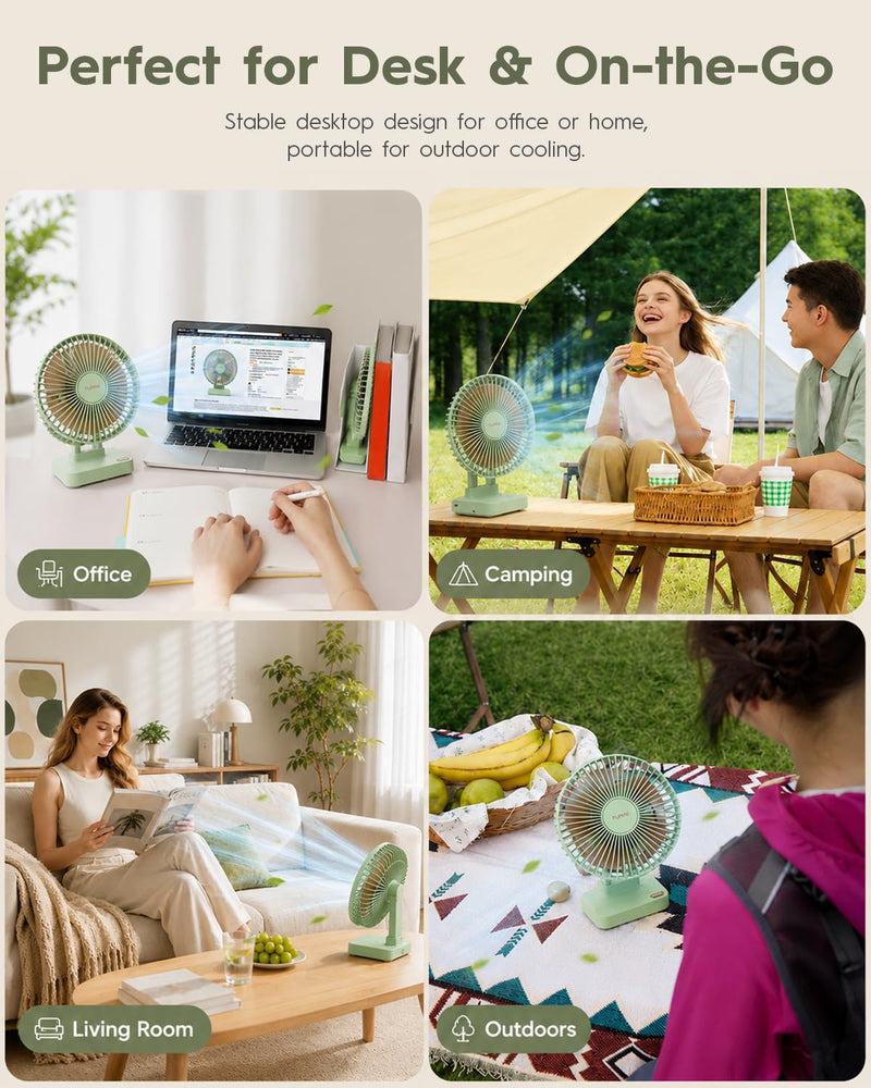 Funme Desk Fan, 10000mAh Rechargeable Table Fan with 29H Max Runtime, 3 Speeds, 90° Adjustable Tilt, Quiet Personal Desk Fan, Portable Desktop Fan forHome Office Bedroom Kitchen, Green Flagship Model