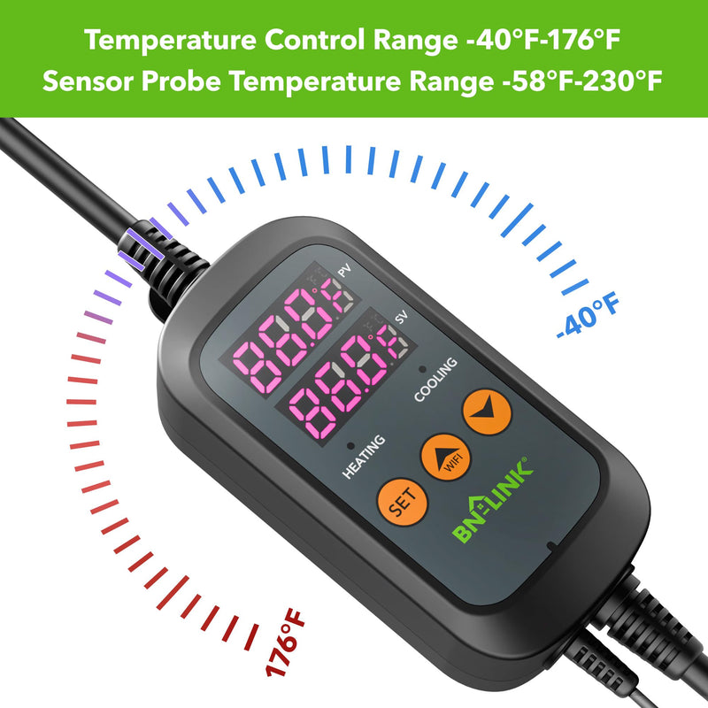 BN-LINK Digital Temperature Controller Thermostat Outlet with Heating Cooling Mode, 2-Stage Outlet Thermostat Controller Plug for Reptiles Aquarium Carboy Homebrew Breeding Fermenter Seed Germination T10