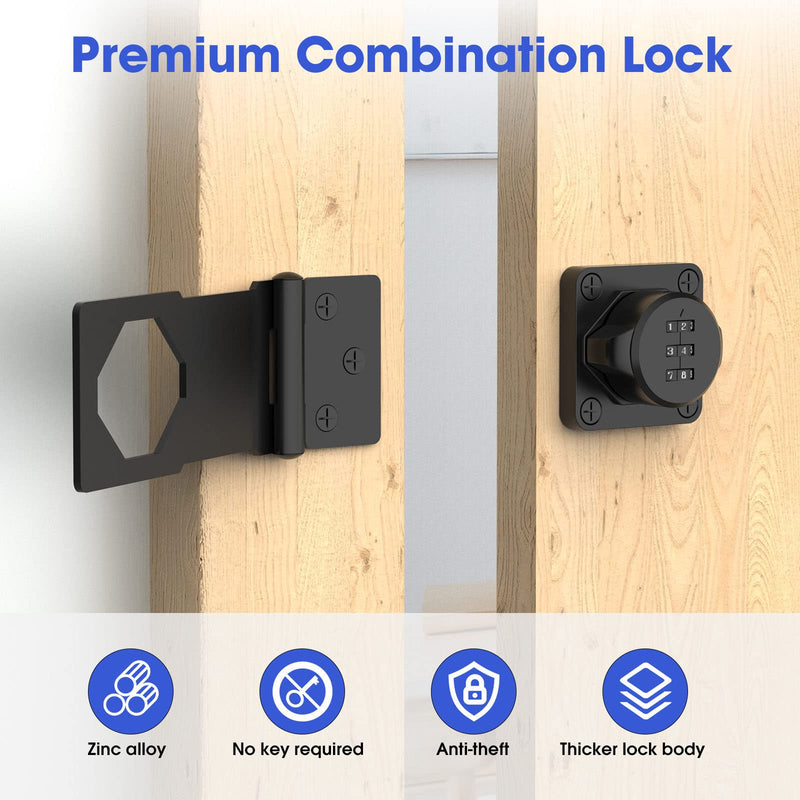 Mechanical Password Rotary Hasp Locks, Cabinet Locks with Combination, Door Security Latch for Small Barn Doors, Cabinets, Gate, Bathroom, Outdoor, Closet, Fence (Black) Black