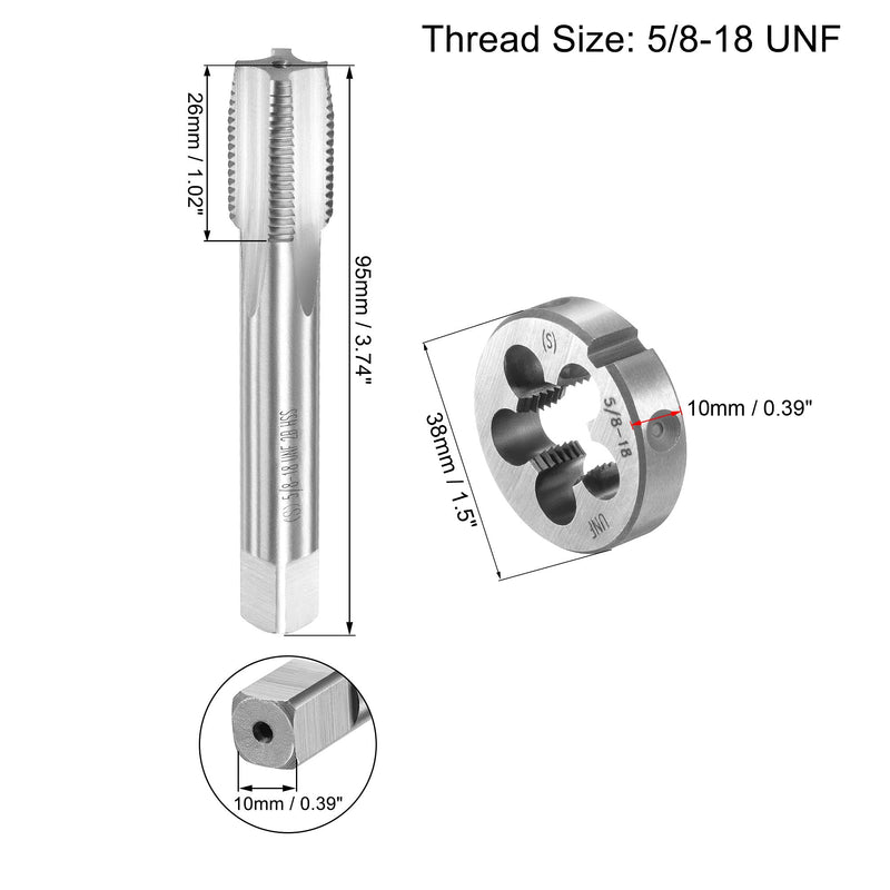 uxcell 5/8-18 UNF Tap and Die Set with 38mm Round Die Stock Handle Wrench, High Speed Steel Machine Thread Tap and Round Die Threading Tool
