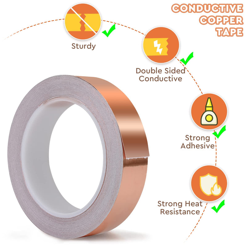 Conductive Pure Copper Tape Double Sided Adhesive Copper Foil Tape for Stained Glass, Guitars, EMI Shielding, Electric Connections, Repairs, Grounding, Crafts (1/4INCH*66FT) 1/4INCH*66FT