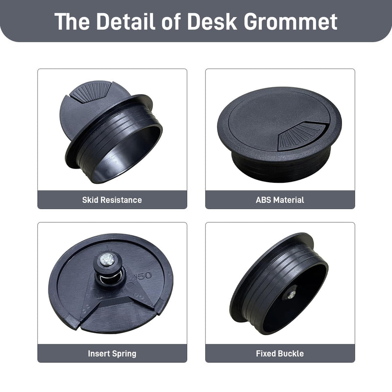 [2 Pack] Desk Grommet 2 Inch Sturdy Plastic Desk Hole Cover for Cables Detachable Desk Hole Grommet for Organizing Home & Office Table Cables - Black 2 Inch-2pcs-ABS