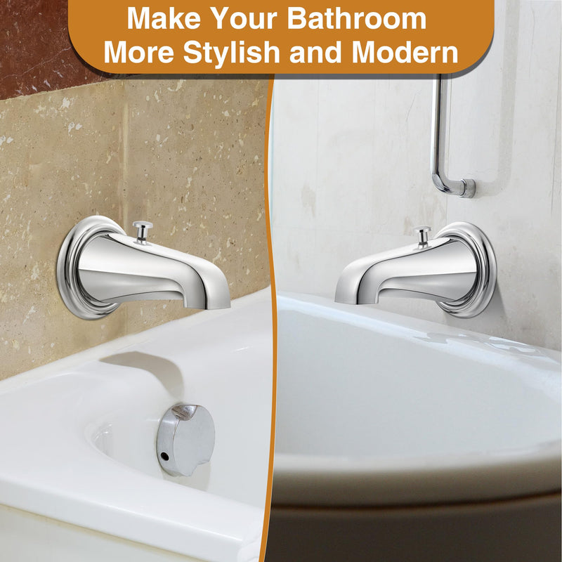 Enhon Tub Spout with Rear Diverter, Bathtub Spout Fitting 1/2-Inch or 3/4-Inch IPS, 5-1/4 Inch Length Bathroom Bathtub Faucet with Adapter, Chrome Finish Without Handheld Shower Fitting