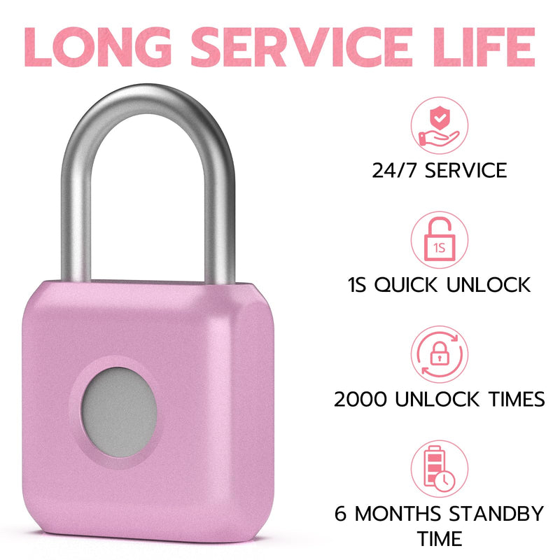 Fingerprint Padlock eLinkSmart Gym Locker Lock for Girls Women with Phone App iOS Watch Metal Keyless Combination Locks for School Sports Locker Toolbox Hasp Storage Pink Cherry Pink