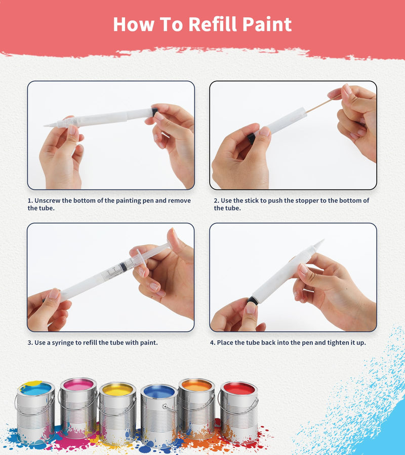 Fillable Touch Up Paint Pen Brush, 3 Pcs Paint Pen for Wall Touch Up, Refillable Paint Pens for Walls, Wood Floors, Cabinets, Windows, Doors (6 Pcs(Pack of 1)) 6 Pcs(Pack of 1)