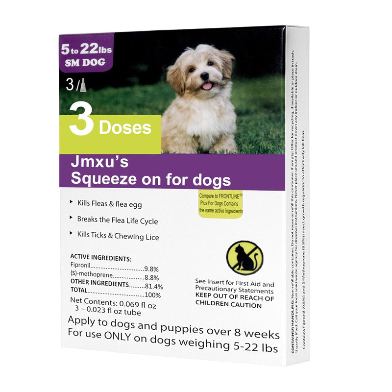 Flea and Tick Prevention for Dogs, Dogs Flea & Tick Treatment with Fipronil, Long-Lasting & Fast-Acting Topical Flea & Tick Control Drops (3 Doses, 5-22lbs) 3 Doses