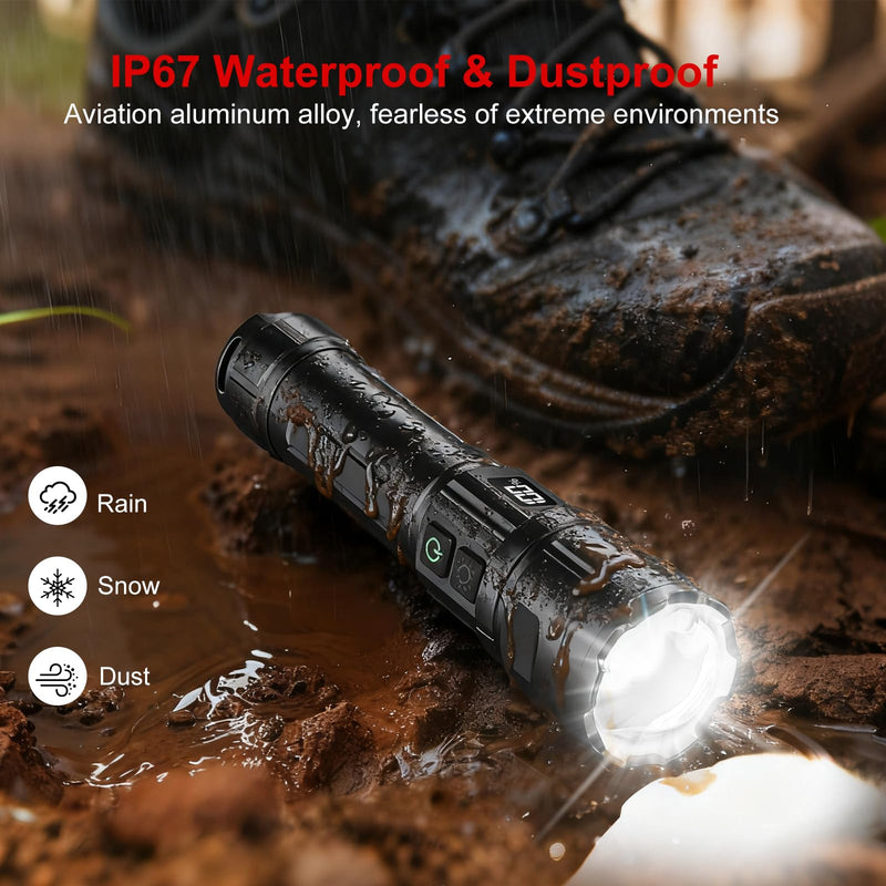 Flashlight 20000 High Lumens Rechargeable - 2 Pack 30W Super Bright LED Flash Light | 24H Long Lasting & 5000ft Beam USB C High Powered Handheld Police Flashlight for Home/Camping/Hiking/Emergency Black