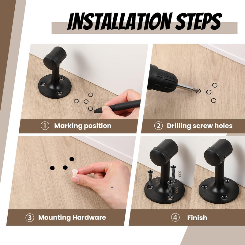 2 Pack Heavy Duty Floor Mounted Door Stops, 3 Inches Solid Brass Bumper Stop Commercial Grade Solid Brass Door Stop Accessories with Rubber Bumper and Stainless Steel Screws, Matte Black Classic 2